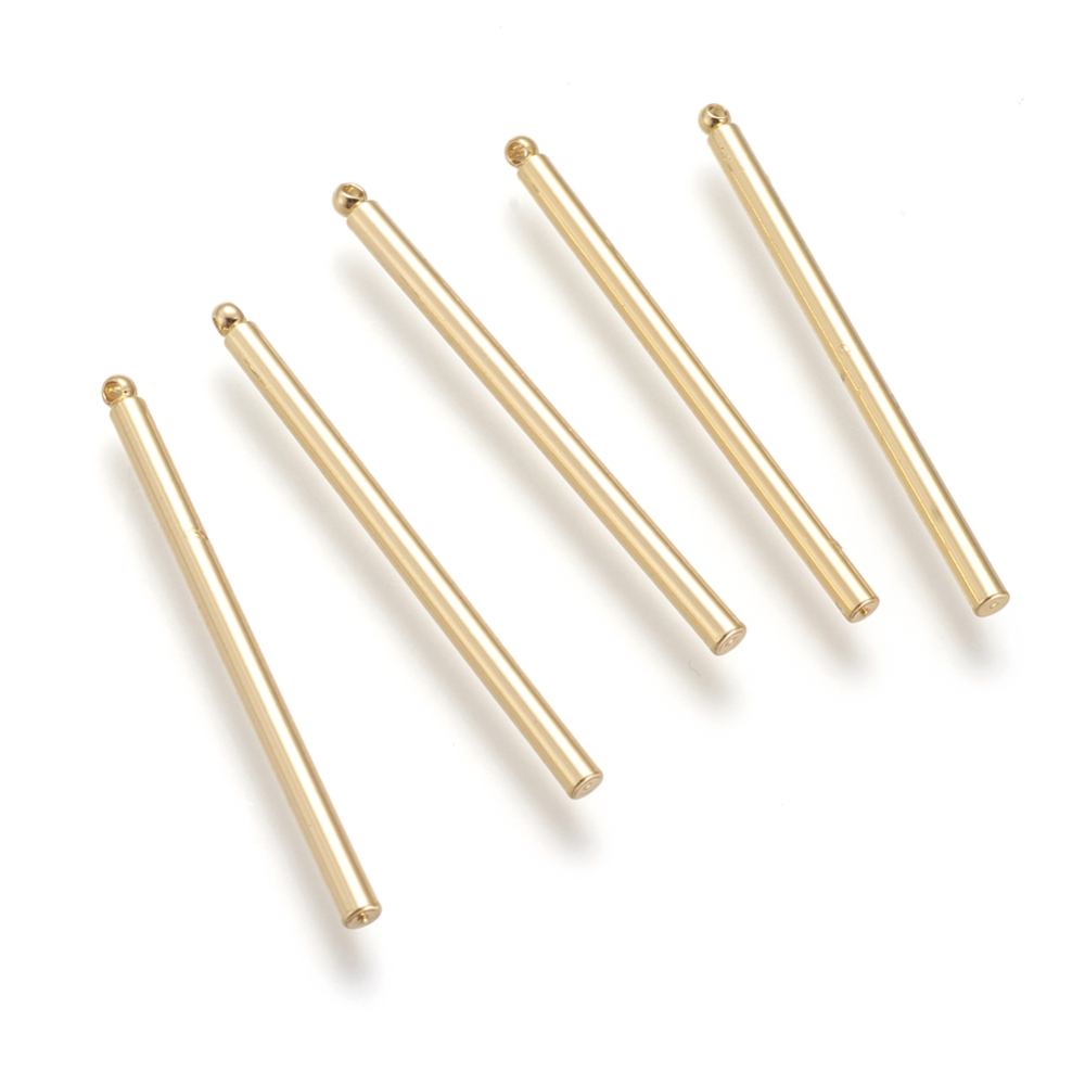 PandaHall Brass Pendants, Column, Real Gold Plated , 35x2mm, Hole: 1mm Brass Column