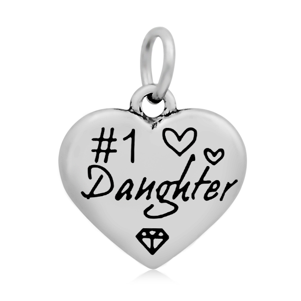 PandaHall 316 Stainless Steel Enamel Pendants, Heart with Word Daughter, Stainless Steel Color, 16.5x16.5x3.5mm, Hole: 5mm; Jumpring: 7x1mm...