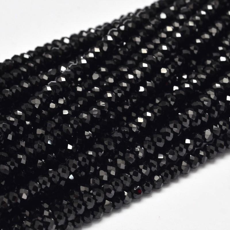 PandaHall Faceted Rondelle Natural Black Spinel Bead Strands, 3x2mm, Hole: 1mm; about 187pcs/strand, 15.5" Spinel Rondelle