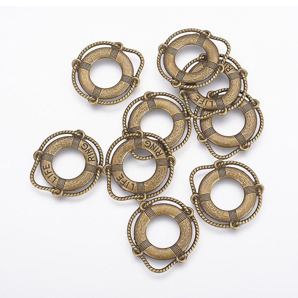 PandaHall Tibetan Style Pendants, Lead Free, Life Ring/Lifebuoy/Cork Hoop, Antique Bronze Color, Size: about 24mm long, 22mm wide, 2mm thick...