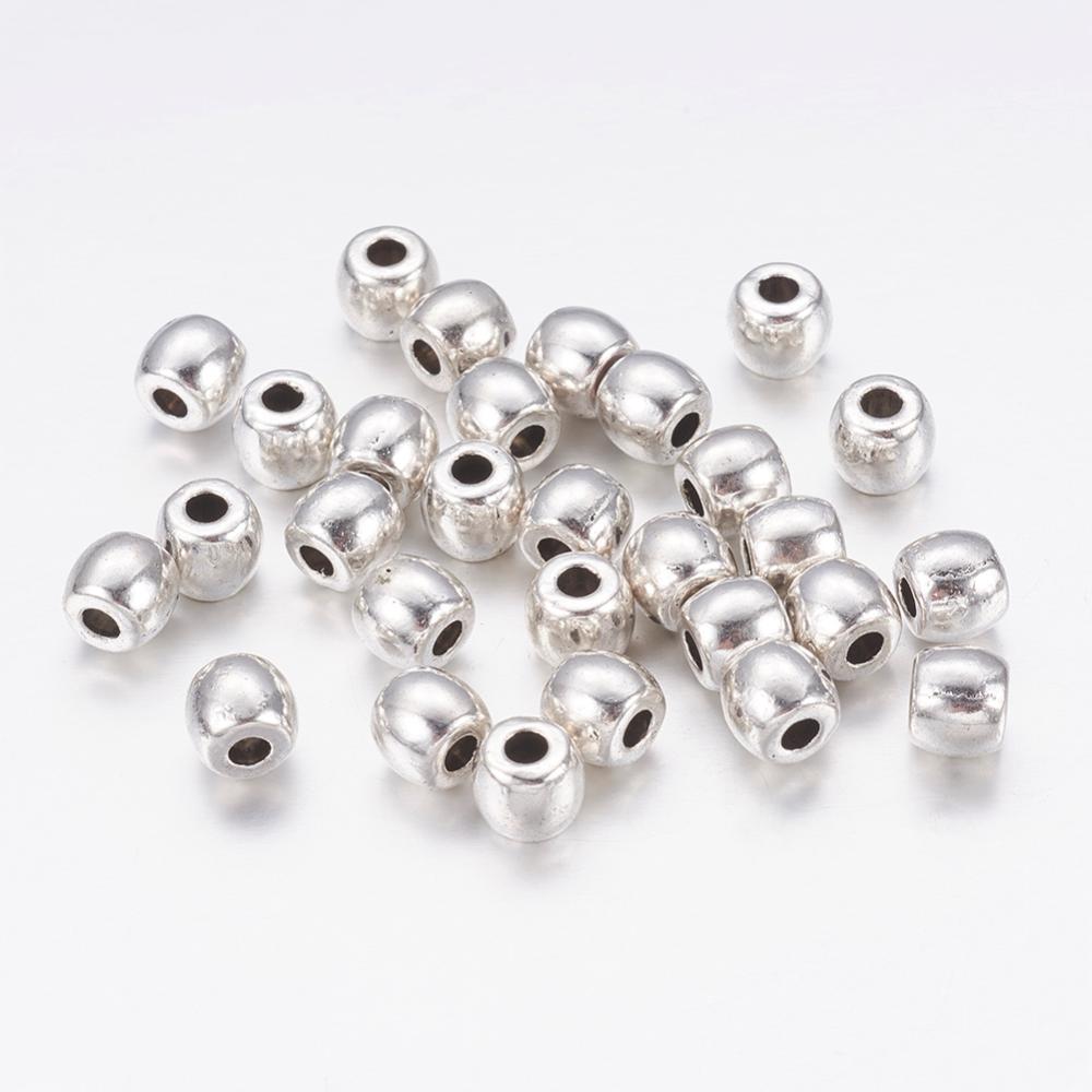 PandaHall Barrel Shaped Antique Silver Tibetan Silver Beads, Lead Free & Nickel Free & Cadmium Free, about 6mm in diameter, 5mm thick, hole...