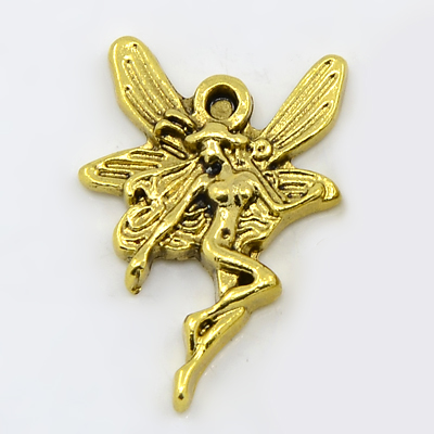 PandaHall Tibetan Silver Pendants, Angel, Golden, Lead Free and Cadmium Free, 22.5x15x2.5mm, Hole: 1.5mm Alloy Angel & Fairy