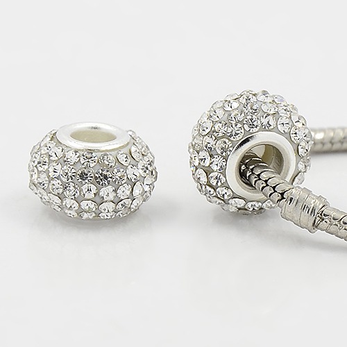 PandaHall Resin European Rhinestone Beads, Grade A, with Silver Plated Brass Double Cores, Rondelle, Clear, 15x10mm, Hole: 5mm Rondelle...