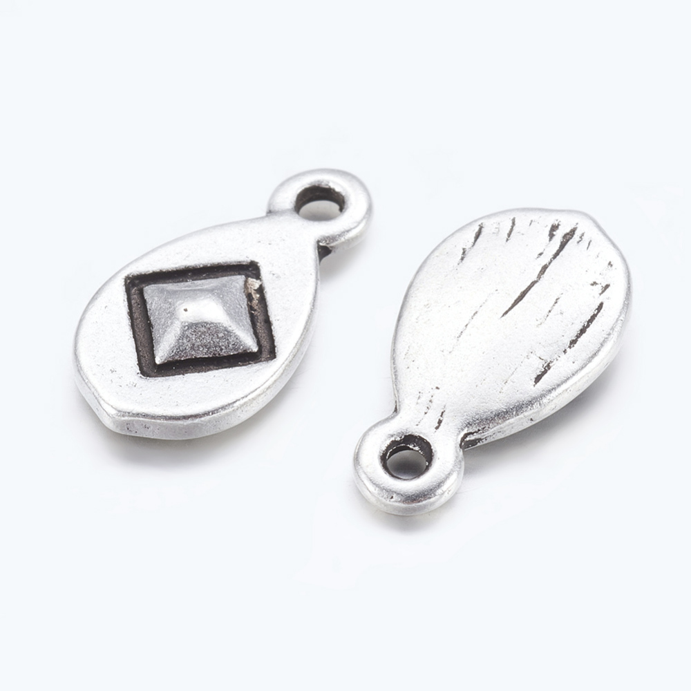 PandaHall Antique Silver Plated Drop Alloy Pendants, Lead Free and Cadmium Free, 13mm long, 7mm wide, 2mm thick, hole: 2mm Alloy Drop