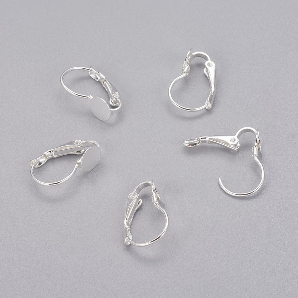 PandaHall Silver Color Brass Leverback Earring Findings, Nickel Free, Tray: about 6mm; 16x11mm Brass Silver