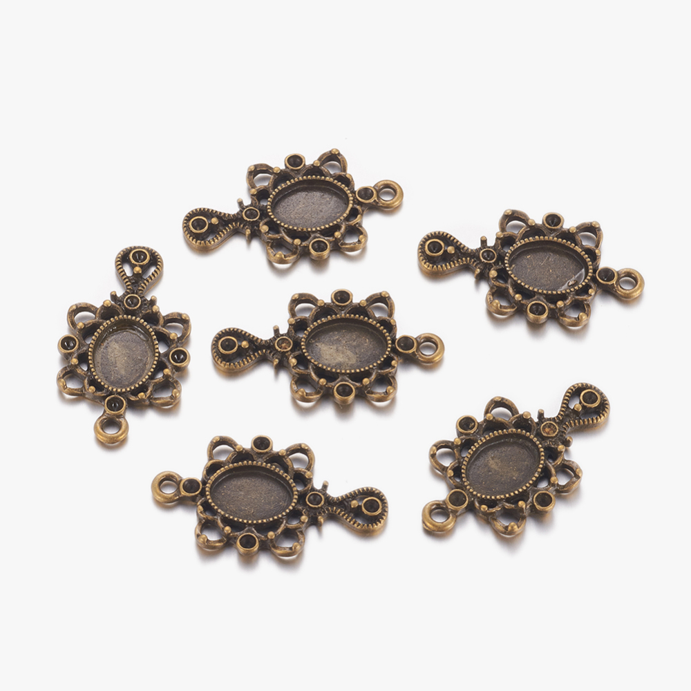 PandaHall Alloy Pendant Settings for Cabochon & Rhinestone, DIY Findings, Lead Free & Cadmium Free & Nickel Free, Mirror, Antique Bronze...