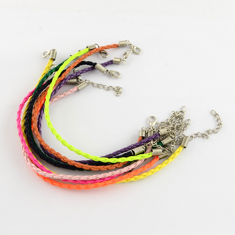 PandaHall Trendy Braided Imitation Leather Bracelet Making, with Iron Lobster Claw Clasps and End Chains, Mixed Color, 200x3mm Imitation...