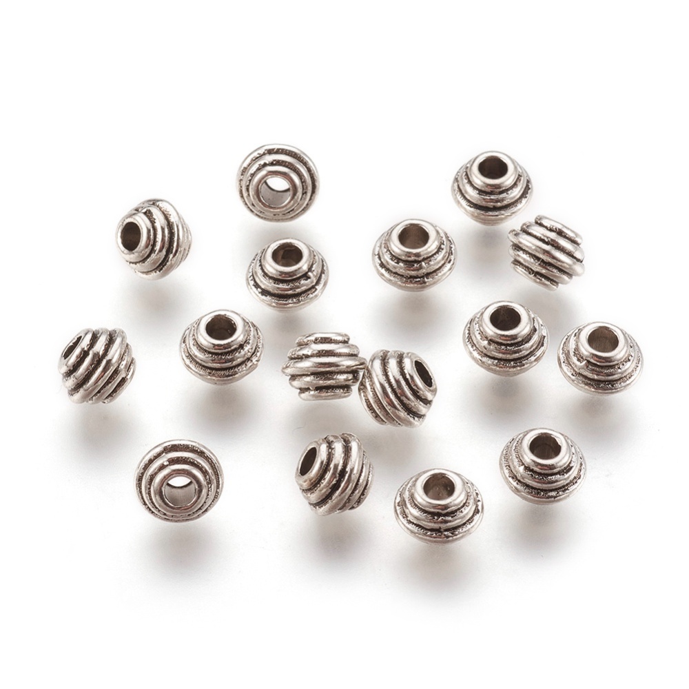 PandaHall Tibetan Silver Bead Spacers, Rondelle, Lead Free & Cadmium Free, Antique Silver, 5x6.5mm, Hole: 2.5mm Alloy Barrel
