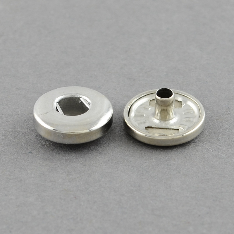 PandaHall Platinum Tone Brass Spring Snap Fastener, Including Socket, Cap, 12x4.5mm, Hole: 5mm; 2pcs/set Brass