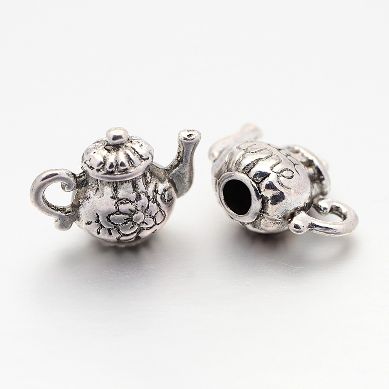 PandaHall Antique Silver Tibetan Style Teapot Pendants, Lead Free and Nickel Free, Size: about 13mm long, 15mm wide, 8mm thick, hole: 2mm...