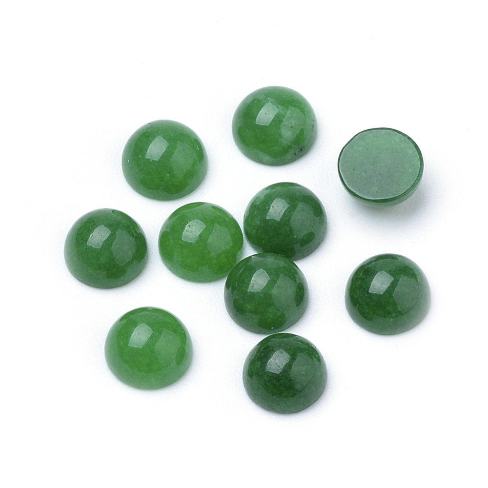 PandaHall Natural White Jade Cabochons, Half Round/Dome, Green, 6x3~4mm White Jade Half Round Green