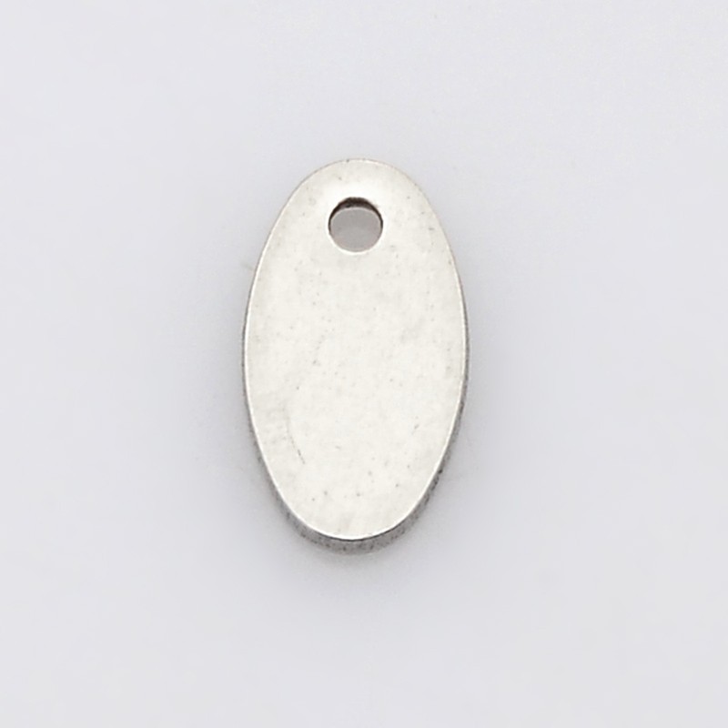 PandaHall Oval 304 Stainless Steel Tag Charms, Stainless Steel Color, 9x5x1mm, Hole: 1mm Stainless Steel Oval
