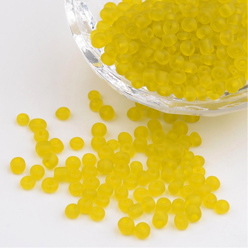 PandaHall 6/0 Frosted Round Glass Seed Beads, Yellow, Size: about 4mm in diameter, hole:1.5mm, about 495pcs/50g Glass Yellow