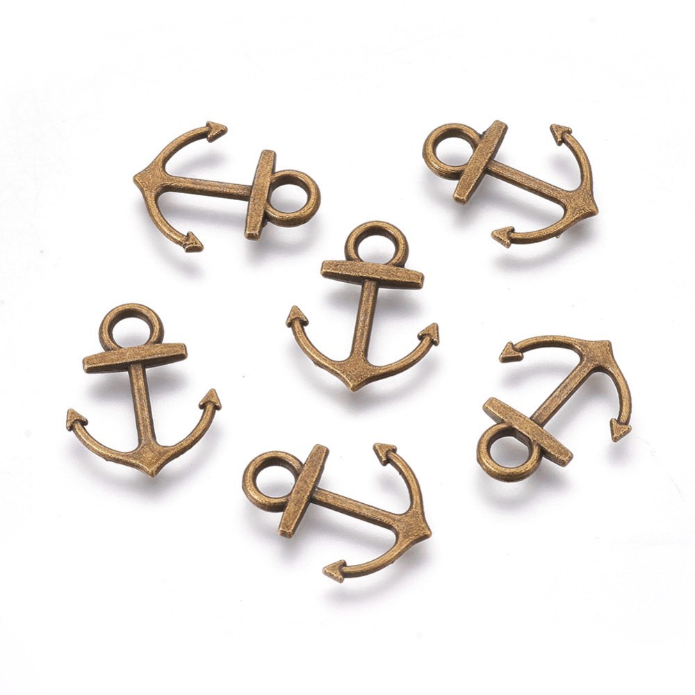PandaHall Alloy Pendants, Lead Free & Nickel Free, Anchor, Antique Bronze, 19x15x2mm, hole: 3mm Alloy Anchor & Helm