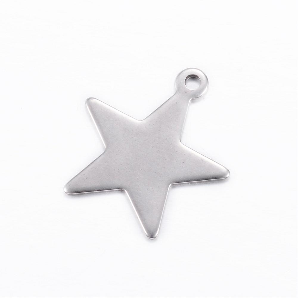 PandaHall 304 Stainless Steel Pendants, Star, Stainless Steel Color, 20x18x1mm, Hole: 1.5mm Stainless Steel Star