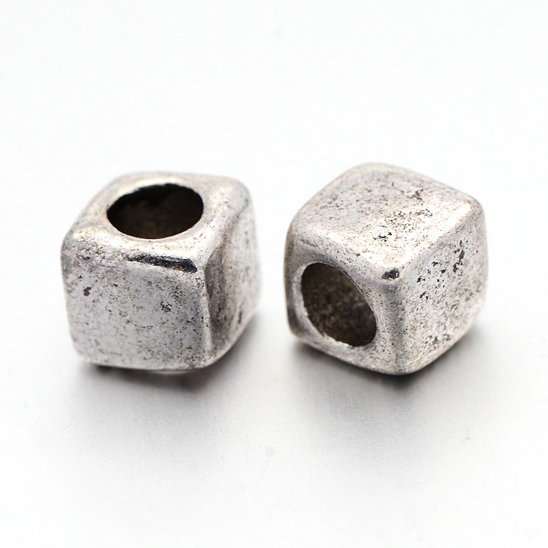 PandaHall Tibetan Silver Beads Cube, Lead Free & Cadmium Free, Antique Silver, about 6.5mm wide, 6.5mm long, Hole: 3.5mm Alloy Cube