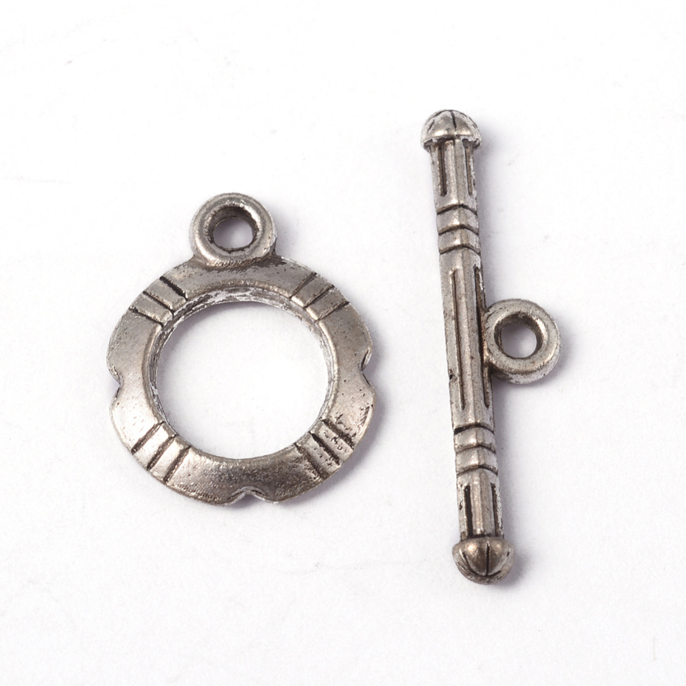 PandaHall Tibetan Silver Toggle Clasps, Antique Silver, Lead Free and Cadmium Free, Ring: 14.5x12mm; Bar: 22x5, Hole: 2mm Alloy Ring