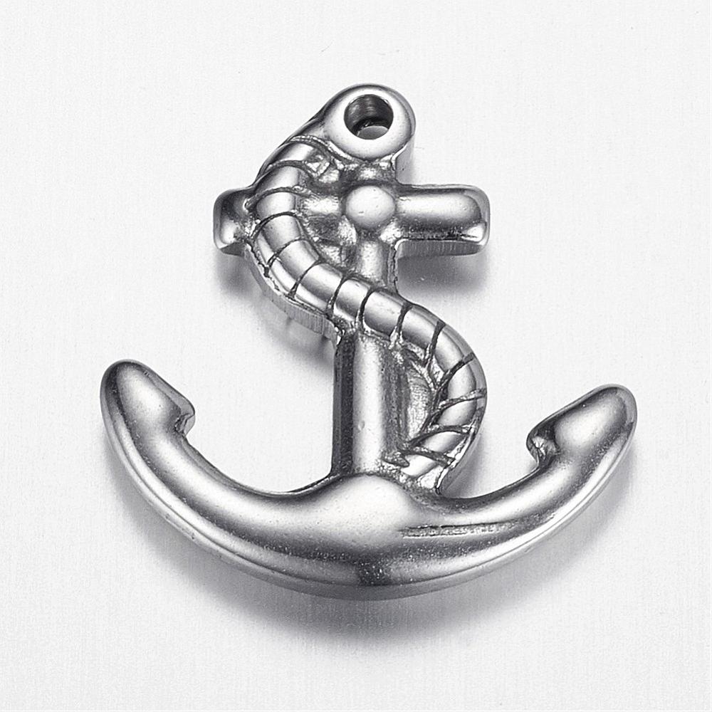 PandaHall 304 Stainless Steel Pendants, Anchor, Stainless Steel Color, 20x19x3mm, Hole: 1.5mm Stainless Steel Anchor & Helm