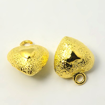PandaHall Brass Stardust Pendants, Lead Free, Heart, Golden Color, Size: about 12mm wide, 15mm long, 8.5mm thick, hole: 3.5mm Brass Heart