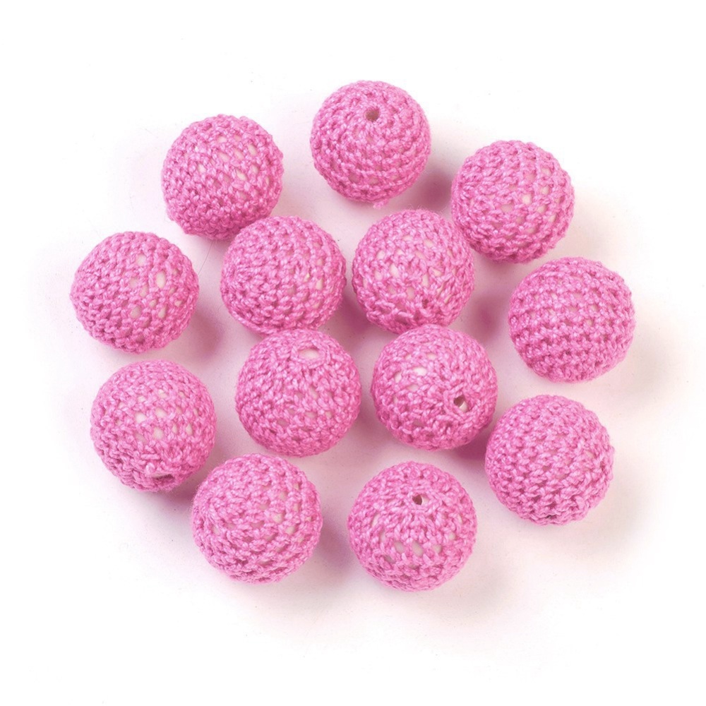 PandaHall Handmade Woven Beads, Acrylic covered with Wool, Round, HotPink, Size: about 21mm in diameter Wool Round Pink
