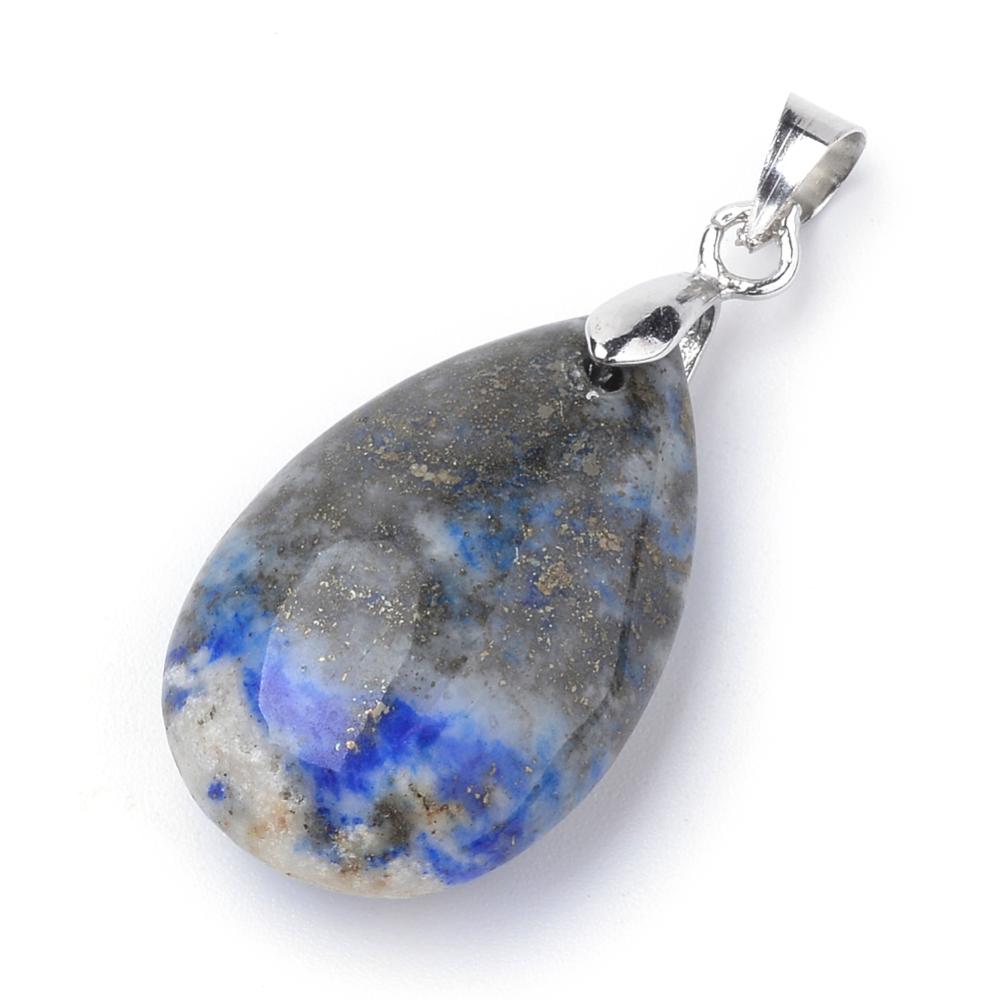 PandaHall Natural Lapis Lazuli Pendants, with Alloy Findings, Drop, Platinum, 23~24x14x8mm, Hole: 4x5mm Lapis Lazuli Drop