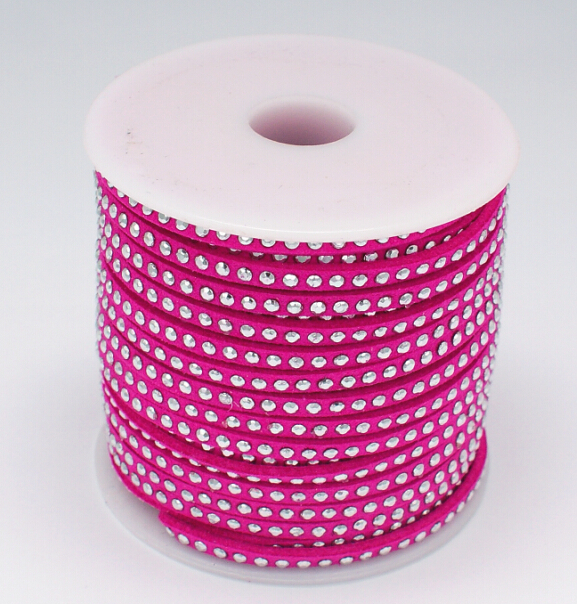 PandaHall Rivet Faux Suede Cord, Faux Suede Lace, with Aluminum, DeepPink, 3x2mm; about 20yards/roll Suede Pink