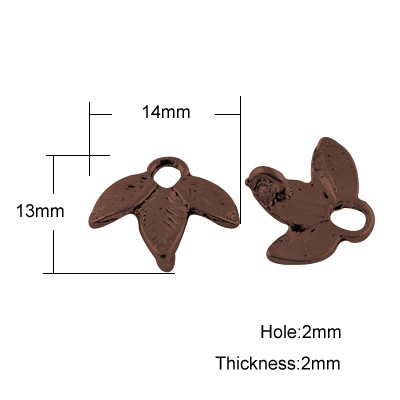 PandaHall Tibetan Style Links, Lead Free & Nickel Free, Leaf, Red Copper, 13x14x2mm, Hole: 2mm Alloy Leaf