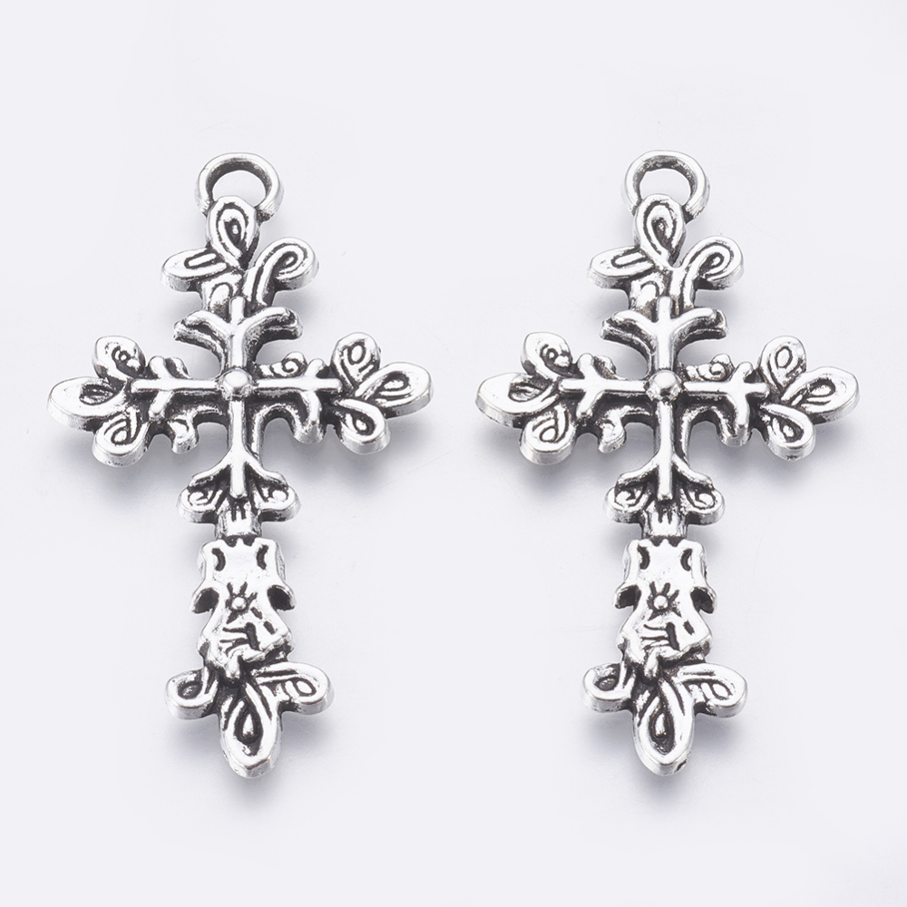 PandaHall Tibetan Style Gothic Pendant, Lead Free, Cadmium Free and Nickel Free, Antique Silver, 47.5mm long, 25mm wide, 3mm thick, hole...