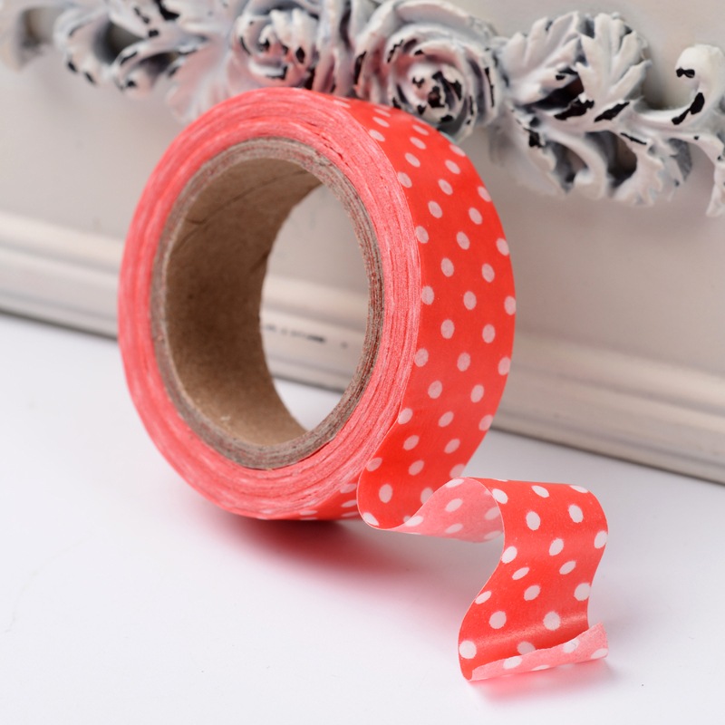 PandaHall Polka Dot Pattern DIY Scrapbook Decorative Adhesive Tapes, Red, 15mm, 10m/roll Paper Red