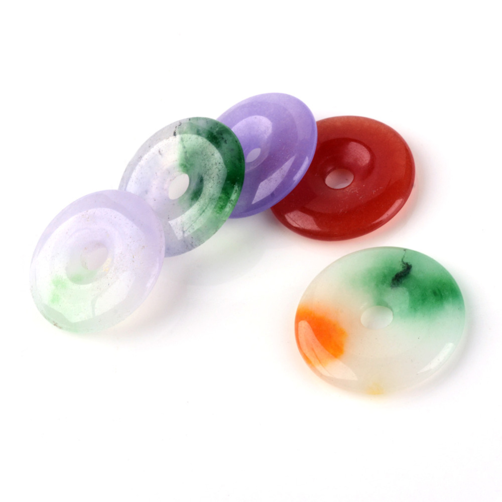 PandaHall Natural Jade Pendants, Donut, Dyed, Mixed Color, 22~23x3mm, Hole: 4.5mm Jade Donut Multicolor