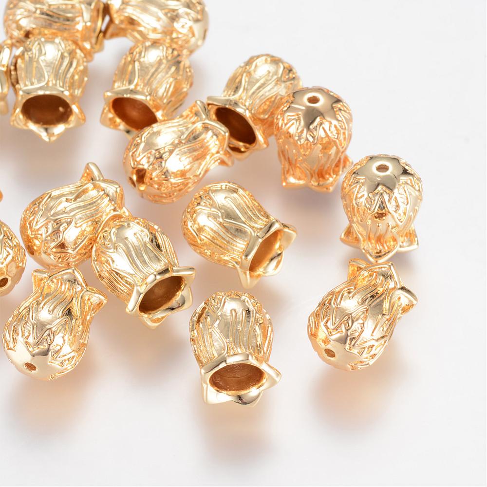 PandaHall Brass Bead Caps, Real Gold Plated, Flower, 13x10mm, Hole: 1mm Brass