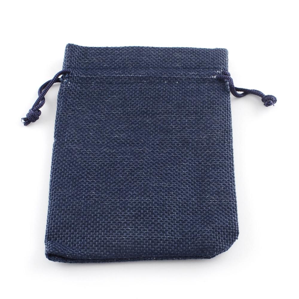 PandaHall Burlap Packing Pouches Drawstring Bags, MidnightBlue, 9x7cm Cloth Blue