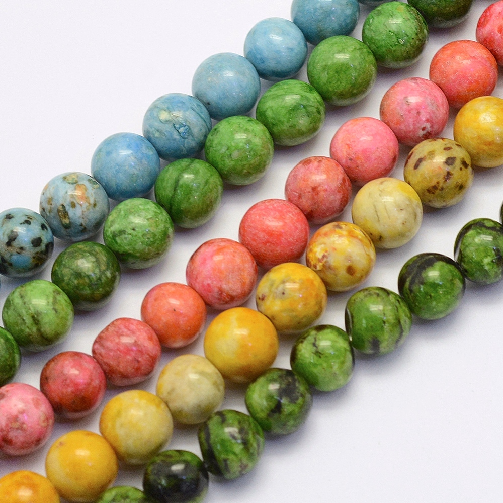 PandaHall Natural Crazy Agate Beads Strands, Round, Dyed & Heated, Mixed Color, 8~8.5mm, Hole: 1mm; about 47pcs/strand, 14.9''(38cm) Crazy...