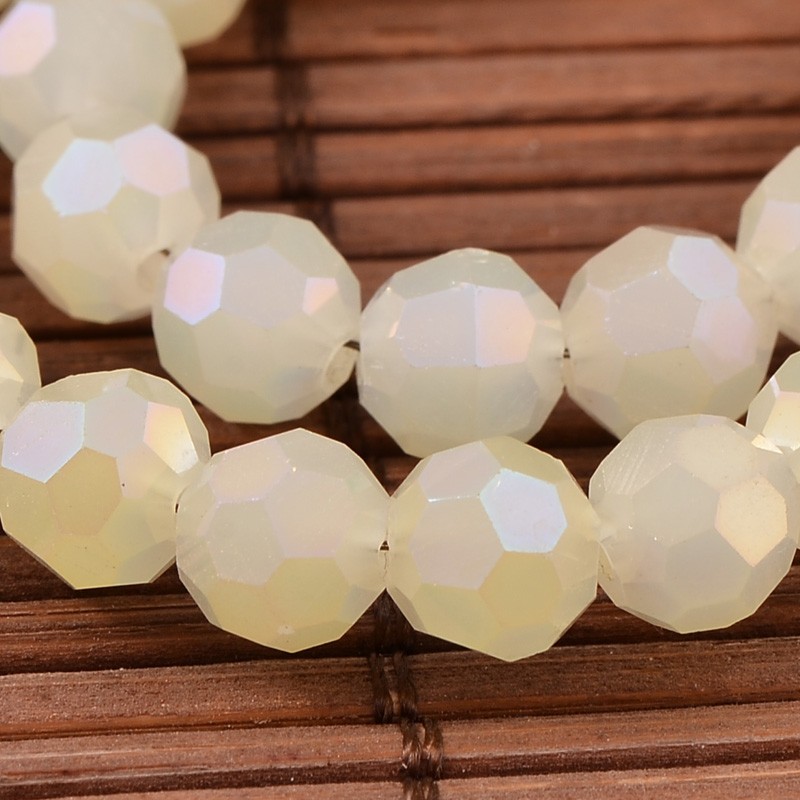 PandaHall Faceted Round Electroplate Imitation Jade Glass Beads Strands, LightGoldenrodYellow, 6mm, Hole: 1mm; about 99pcs/strand, 22.2"...