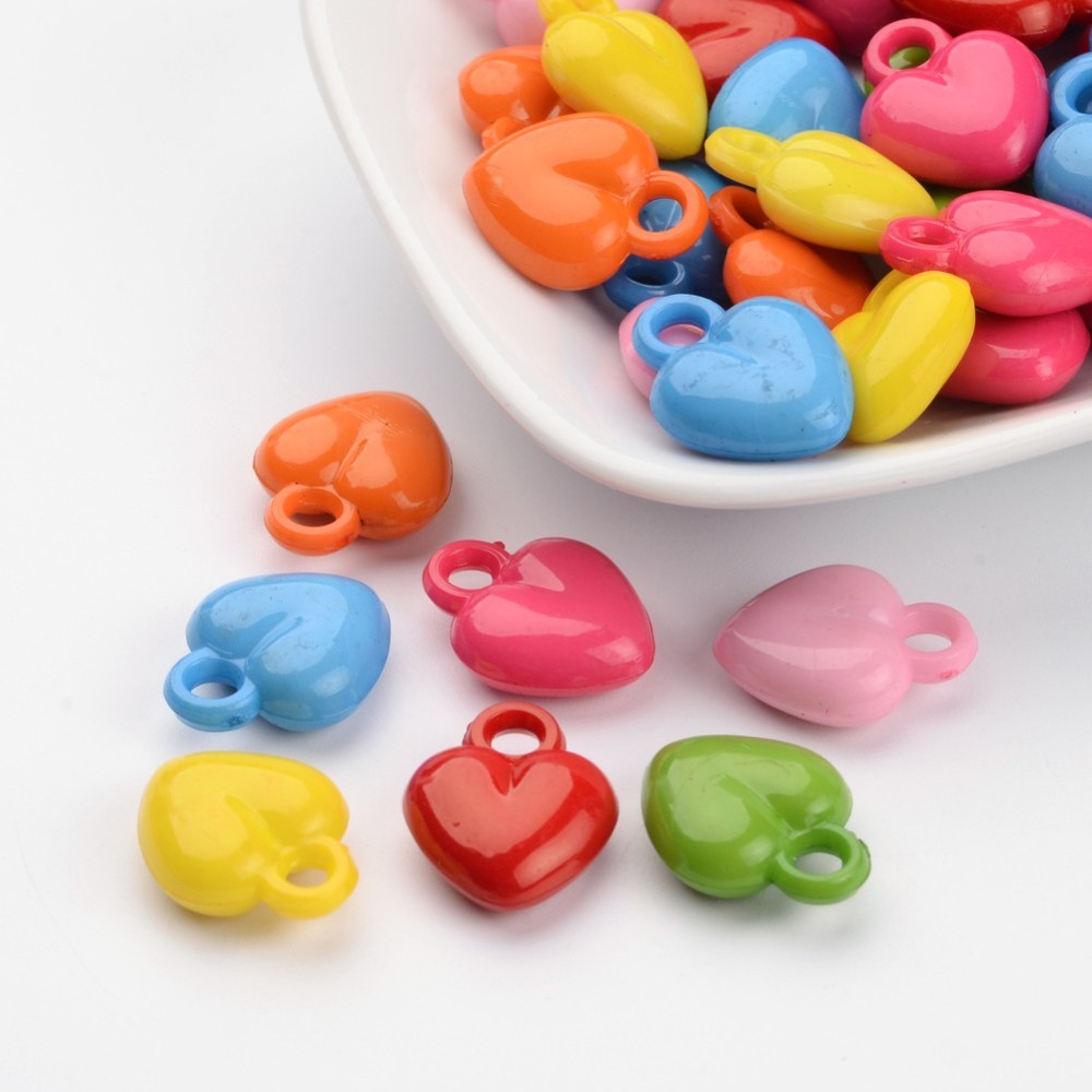 PandaHall Mixed Smooth Acrylic Heart Charm Pendants, 18x15x6.5mm, Hole: 3.5mm Acrylic Multicolor