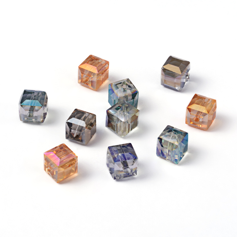 PandaHall Faceted Cube Electorplated Glass Beads, Rainbow Plated, Mixed Color, 9x9x9mm, Hole: 1mm Cube Multicolor