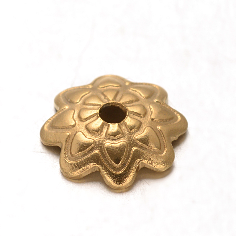 PandaHall Flower 304 Stainless Steel Bead Caps, More-Petal, Golden, 7.5x1.5mm, Hole: 1mm Stainless Steel