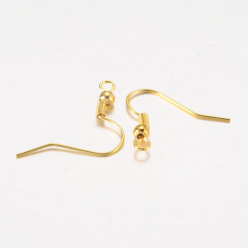 PandaHall Iron Earring Hooks, Golden, Size: about 18mm long, 18mm wide, 0.8mm thick, Hole: 2mm Iron