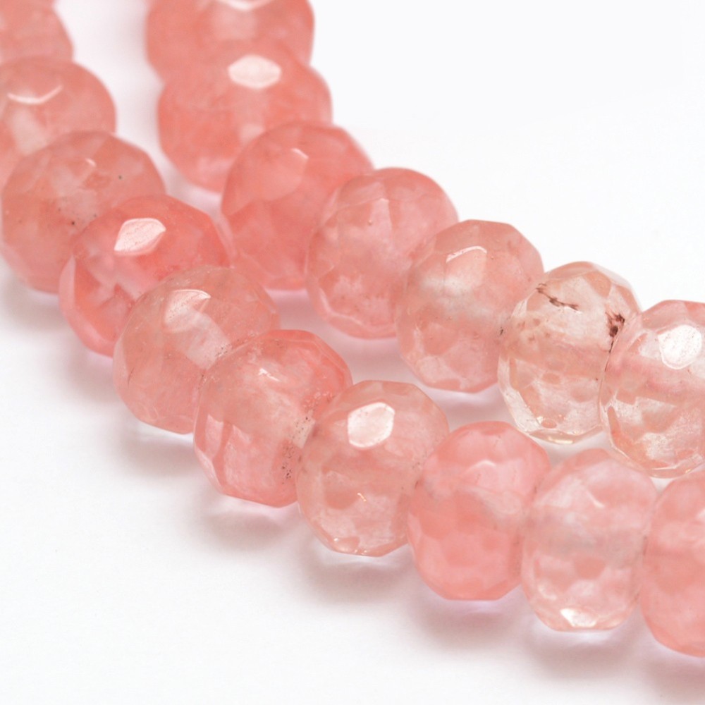 PandaHall Cherry Quartz Glass Beads Strands, Faceted Rondelle, 8x5mm, Hole: 1mm; about 76pcs/strand, 15.2" Cherry Quartz Glass Rondelle