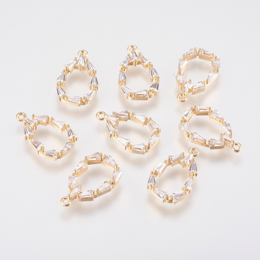 PandaHall Brass Micro Pave Cubic Zirconia Charms, Drop, Real Gold Plated, 16x9.5x2mm, Hole: 1mm Brass+Cubic Zirconia Drop Clear