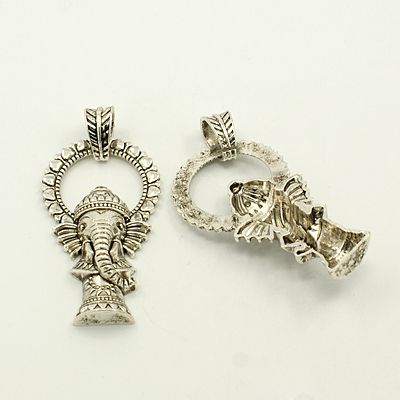 PandaHall Tibetan Style Pendants, Lead Free and Nickel Free, Lord Ganesha, Antique Silver, 50x28x8mm, Hole: 7x10mm Alloy Elephant