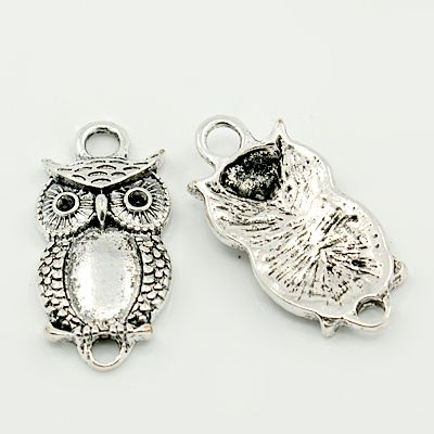 PandaHall Alloy Links, Halloween, Lead Free & Nickel Free, Owl, Antique Silver, 26x13x4mm, Hole: 3mm Alloy Owl
