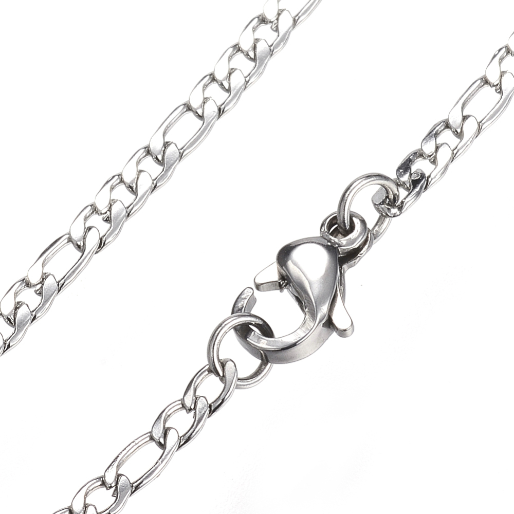 PandaHall 304 Stainless Steel Figaro Chain Necklaces, with Lobster Clasp, Stainless Steel Color, 19.7"(50cm); 2.5mm Stainless Steel