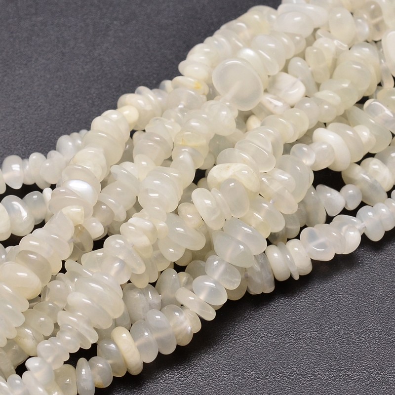 PandaHall Natural Moonstone Chip Beads Strands, 4~14x4~12mm, Hole: 1mm; about 15.3"~16.1" Moonstone Chip