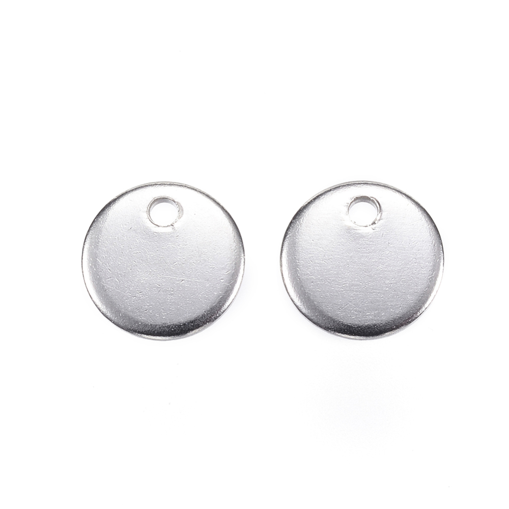 PandaHall 304 Stainless Steel Charms, Flat Round, Blank Stamping Tag, Stainless Steel Color, 10x1mm, Hole: 1mm Stainless Steel Flat Round