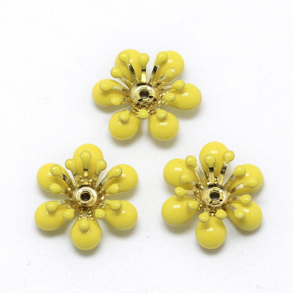PandaHall Brass Enamel Bead Caps, More-Petal, Flower, Golden, Gold, 18x5mm, Hole: 1mm Brass+Enamel Gold