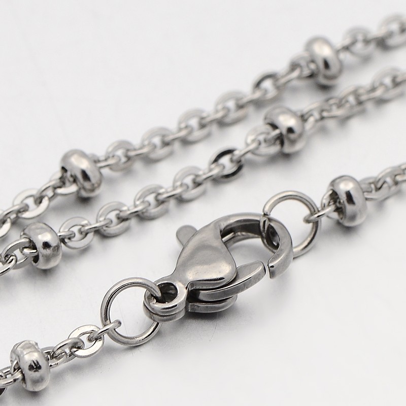 PandaHall 304 Stainless Steel Cable Chain Necklaces, with Ball Beads and Lobster Claw Clasps, Stainless Steel Color, 17.9"(45.5cm), 3mm...