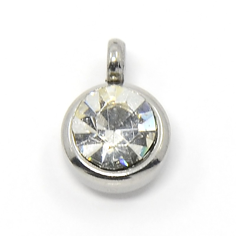 PandaHall Trendy Original Color 304 Stainless Steel Grade A Rhinestone Flat Round Charm Pendants, Faceted, Crystal, 9x6.5x4mm, Hole: 2mm...