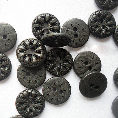 PandaHall Carved 2-Hole Basic Sewing Buttons, Coconut Buttons, Black, 13mm Coconut Black
