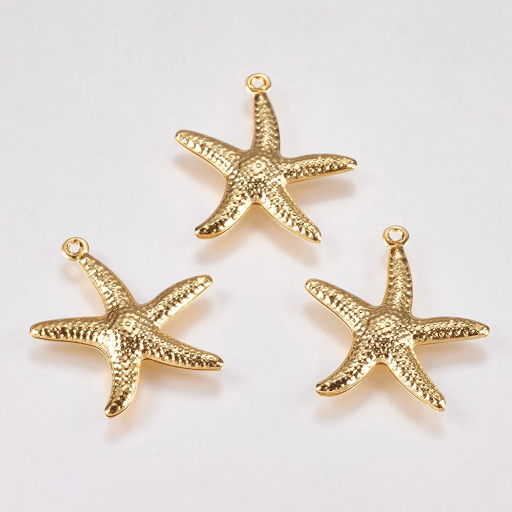 PandaHall 304 Stainless Steel Pendants, Starfish, Golden, 22x20.5x2.5mm, Hole: 0.8mm Stainless Steel Starfish